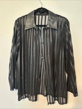 Black Sheer Striped Button-Front Blouse